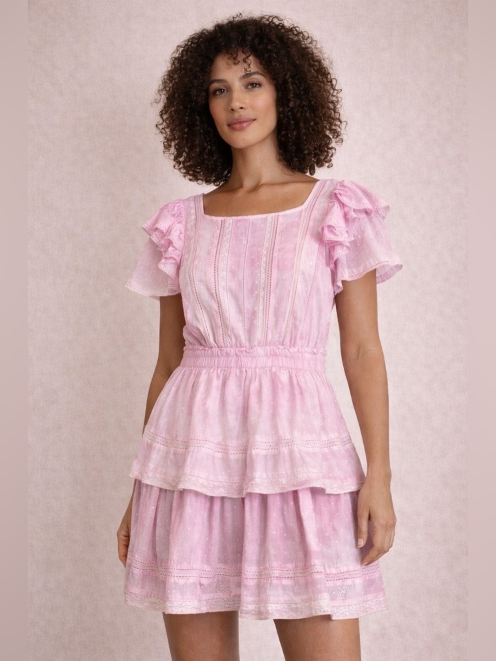 LoveShackFancy Dress Natasha Mini Whimsical Fairycore Lace Tie Dye Extra Large